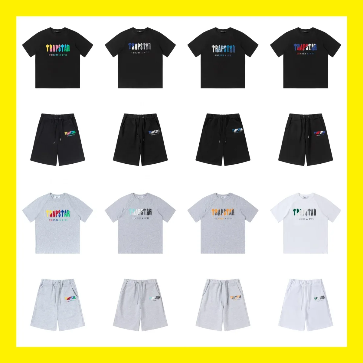 King Mcgreen Star Trapstar Rainbow Letter gradient Towel Embroidery short sleeve T-shirt Cotton casual shorts