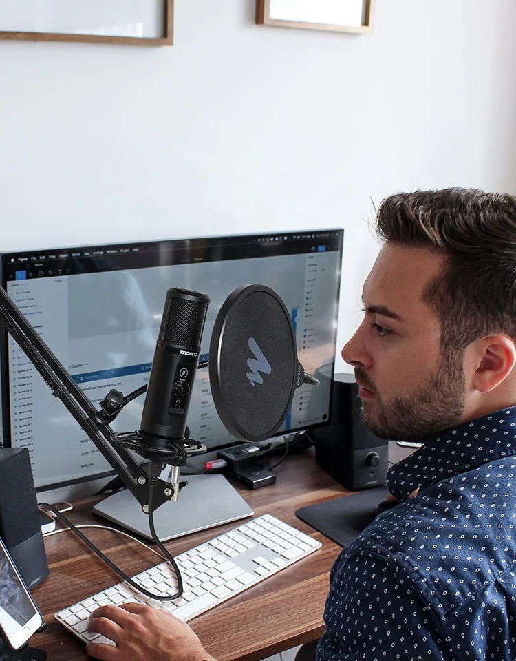 
MAONO USB Microphone Zero Latency Monitoring 192KHZ/24BIT Professional Cardioid Condenser Mic with Touch Mute Button 