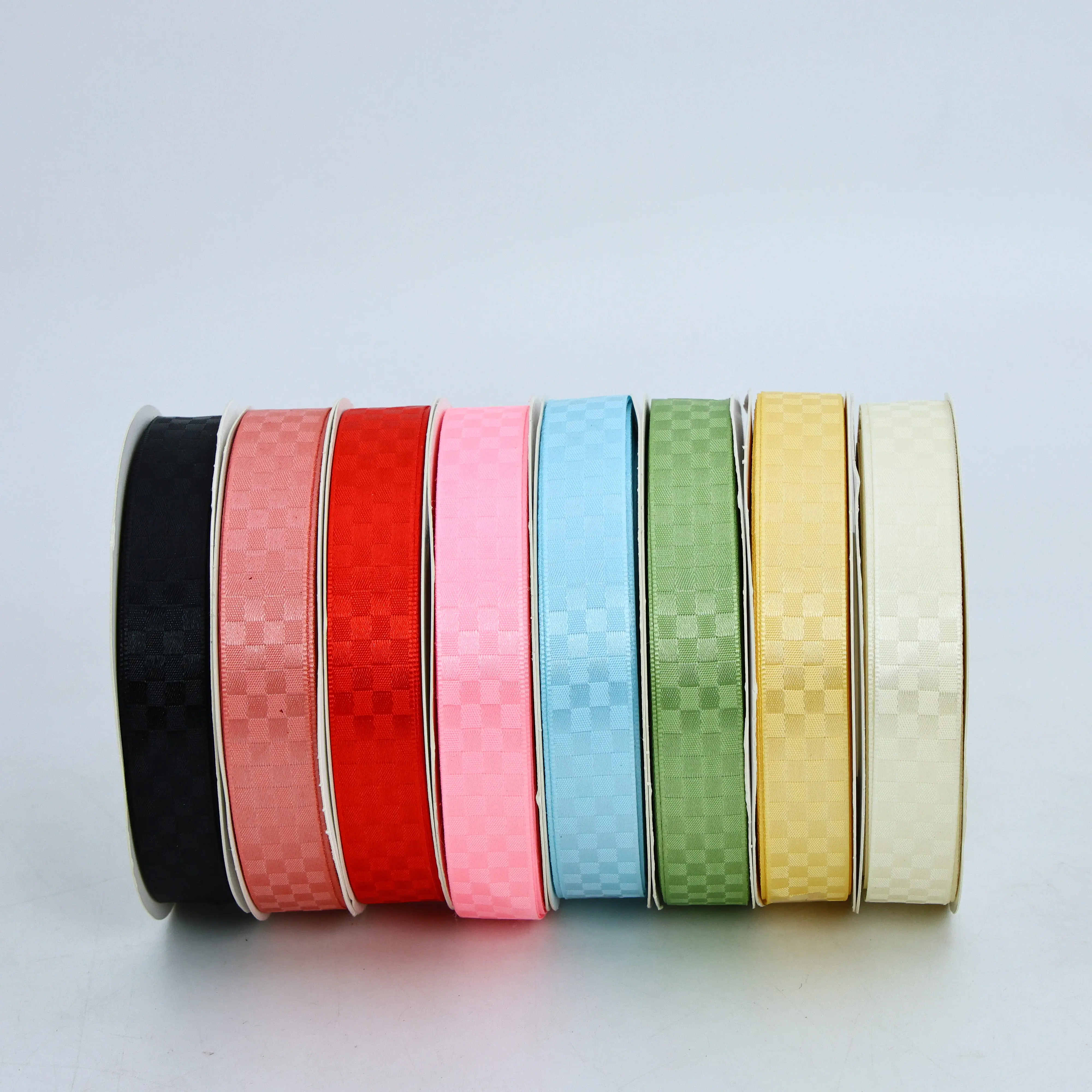Wholesale 100% Polyester Blue Checkered Ribbon Gingham Plaid Flower Satin High Quality Gift Wrap Roll Festival Decorate