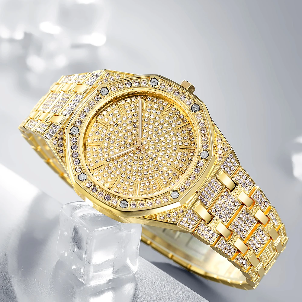 Top Sell Waterproof Mens Watches Luxury Brand Fashion Diamond Quartz Watch gold iced out watch reloj de diamantes para hombres