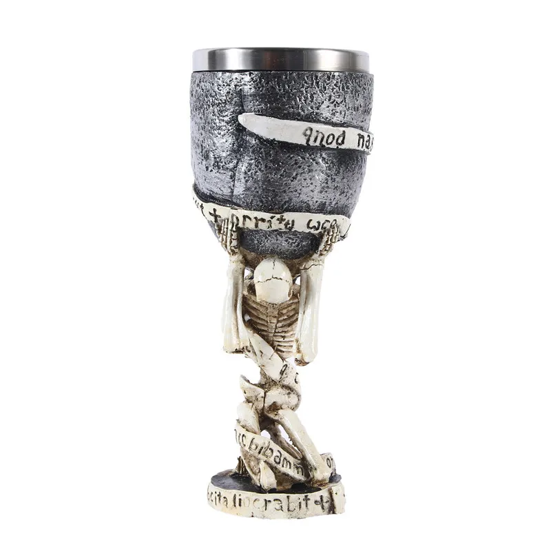 Halloween Party Cups Unique Wine Glass Double Wall Stainless Steel Spooky Skeleton Wine Resin Goblet