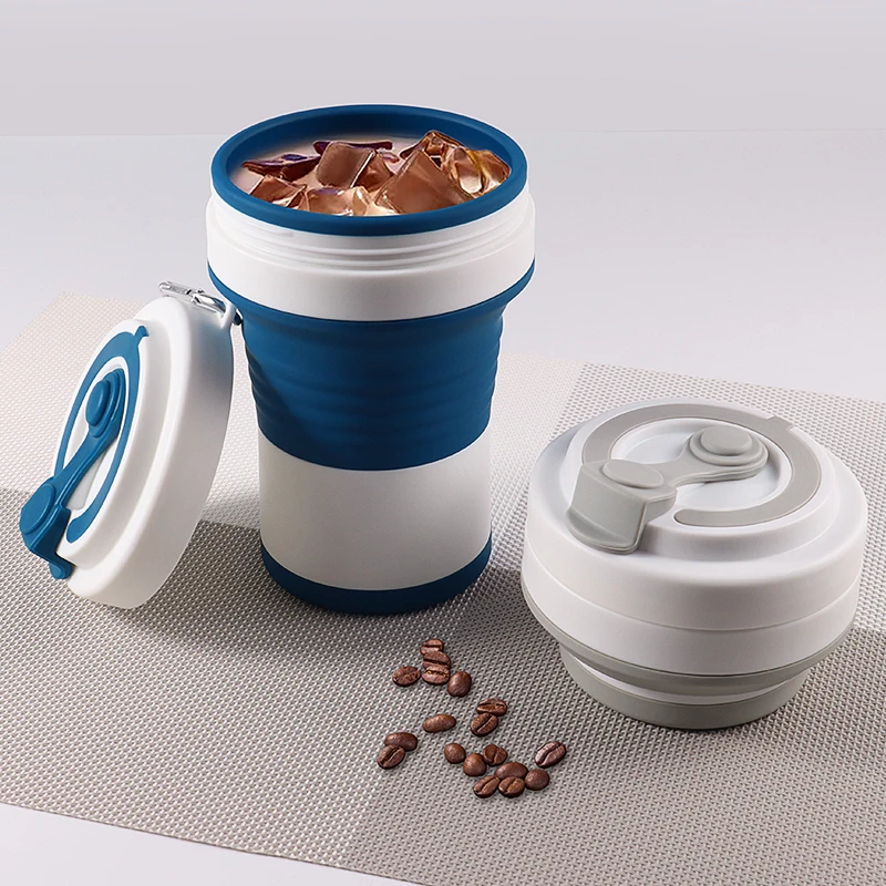 Portable 550ml Silicon Cup Retractable Reusable Silicone Travel Collapsible Folding Tea Cup Coffee Mug Cups for Christmas Gifts