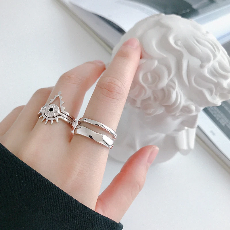 Korean Version 925 Sterling Silver Lady Ring Irregular Double Layer Personality Opening Ring Gift For Woman Fine Jewelry