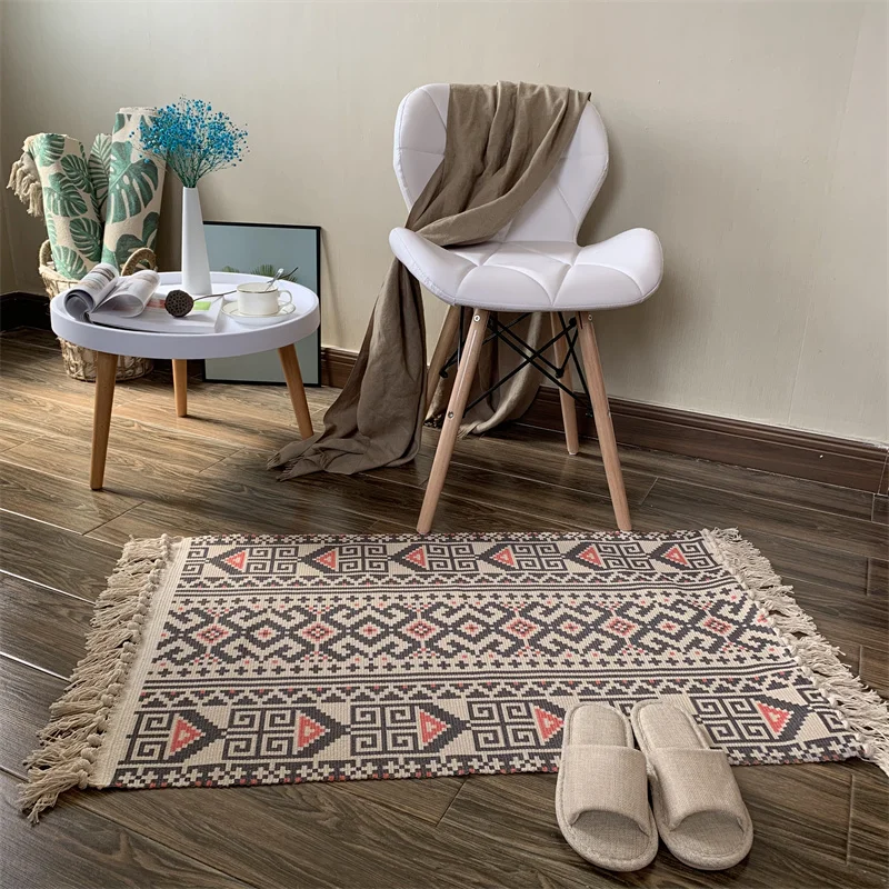 Boho Design Hand Woven Tassel Area Rug Living Room Bedroom Floor Mat Carpet For Home