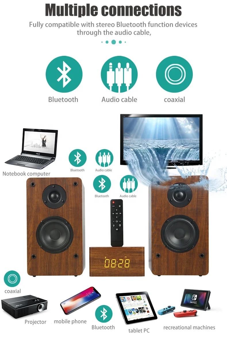 wooden bluetooth  Speaker Desktop Two-Wa High Power HiFi Audio Speaker Passive Bookshelf Surround Home Theater Speaker Sound Box