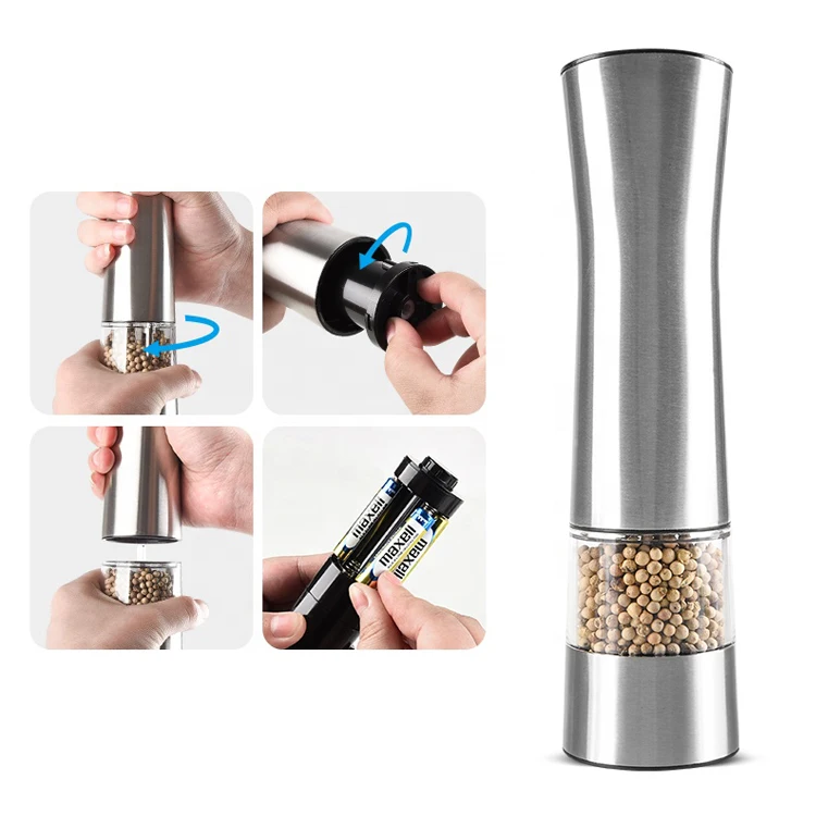High Quality Stainless Steel Ceramic Core Automatic Electric Spice Salt and Pepper Grinder Set