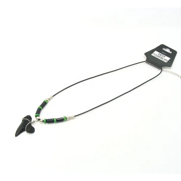 Adjustable Natural Cord Shark Tooth Pendant Necklace Shark Black Tooth Shark Long Necklace Women Jewelry