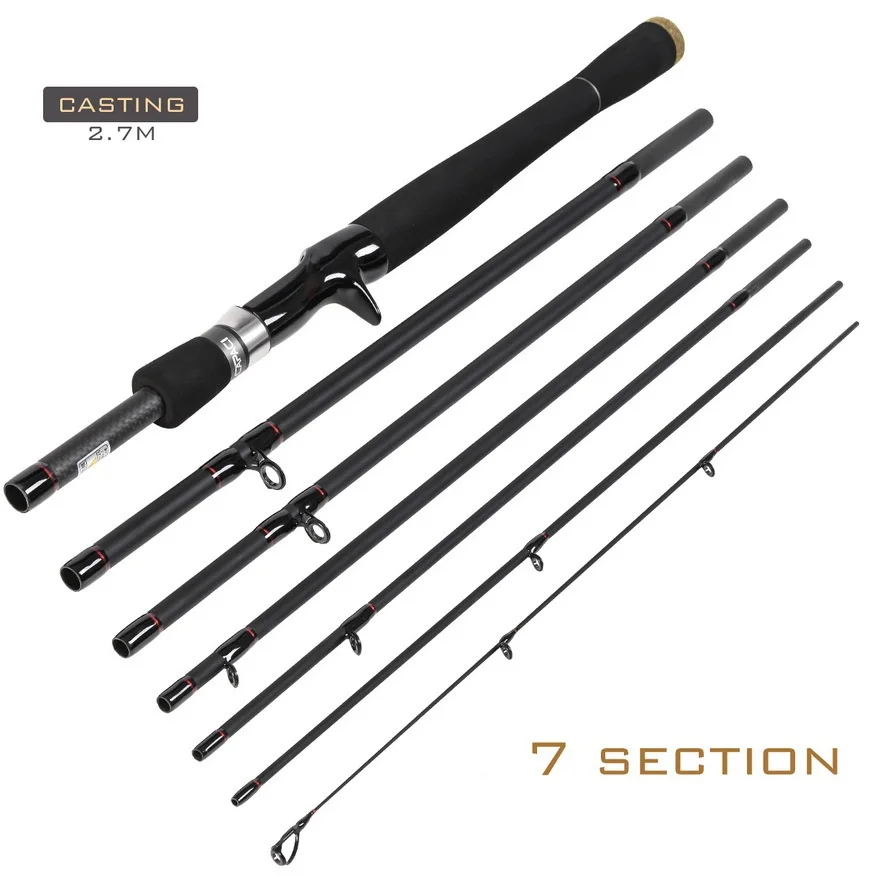 Spinning Fishing Pole 2.1M 2.4M 2.7M 6-7 Section Carbon Trolling Fishing Rod Casting Fast Action ML Lure Rod Fishing Rod