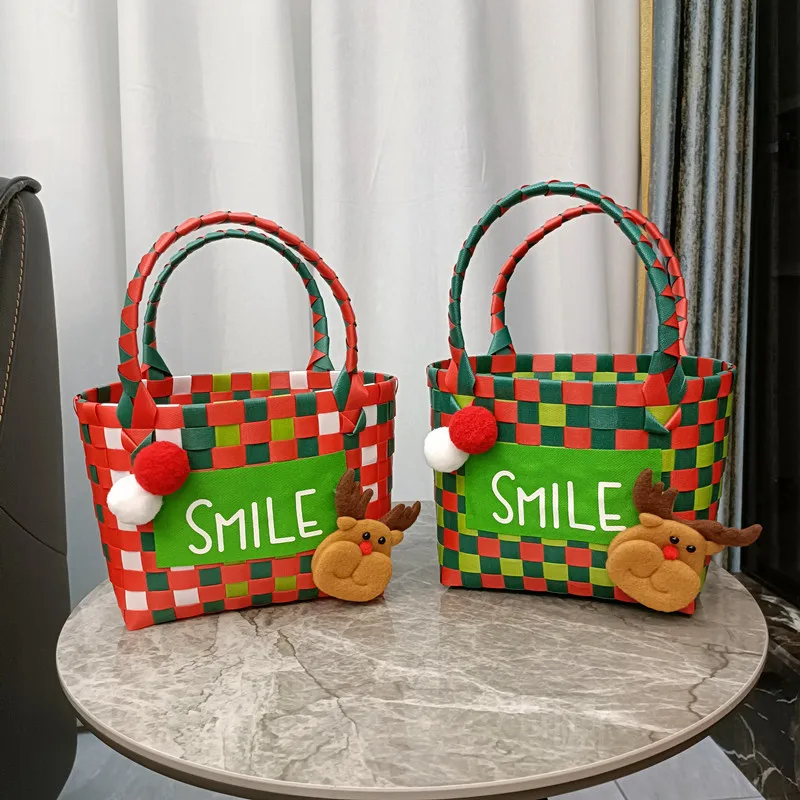 Christmas Gift Candy Storage Portable Kids Basket Santa Claus Christmas Elk Decoration Wholesale Empty Gift Basket