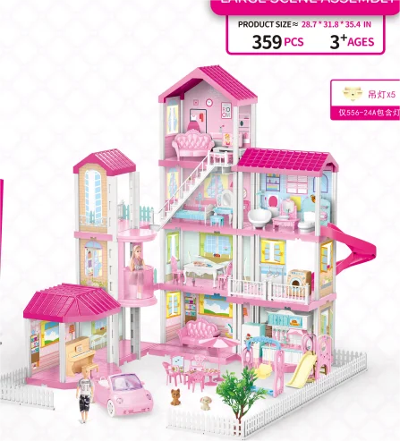 Children Fun Pretend Play  DIY Big Size House Rooms Princess Villa Accessories Furniture Toy DIY Assembly  Doll House For Girls