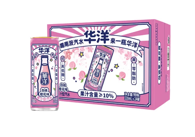 HUAYANG Exotic Drinks White Peach Cherry Flavored Soda Carbonated Drink Soft Drinks Wholesale