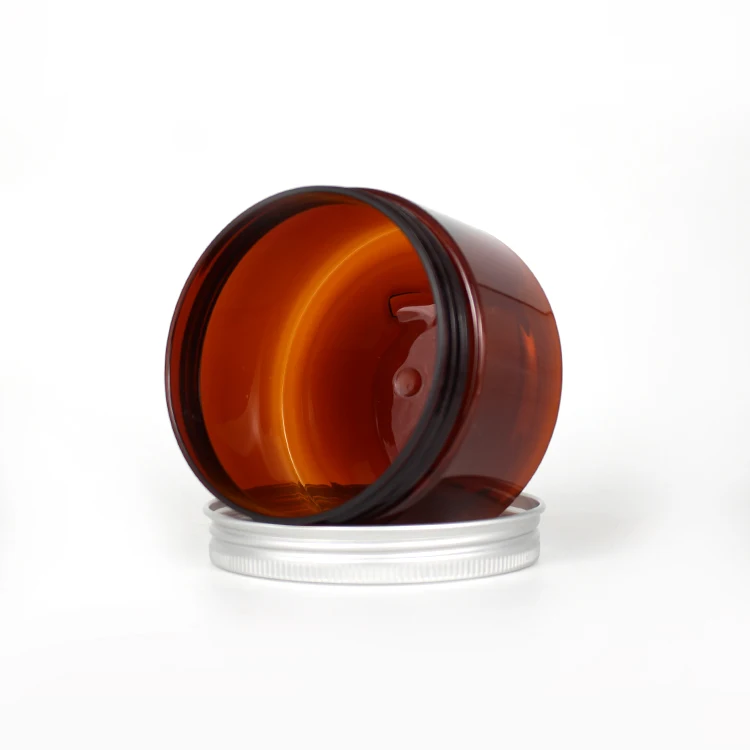 300Ml Amber Round Pet Plastic Food Storage Cookie Jar With Aluminum Lid