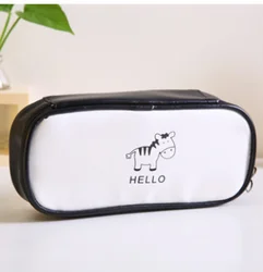 Cute large-capacity PU Students Kids School Double-layer Stationery Box Organizer Zipper Pencil Case Pen Bag Pouch