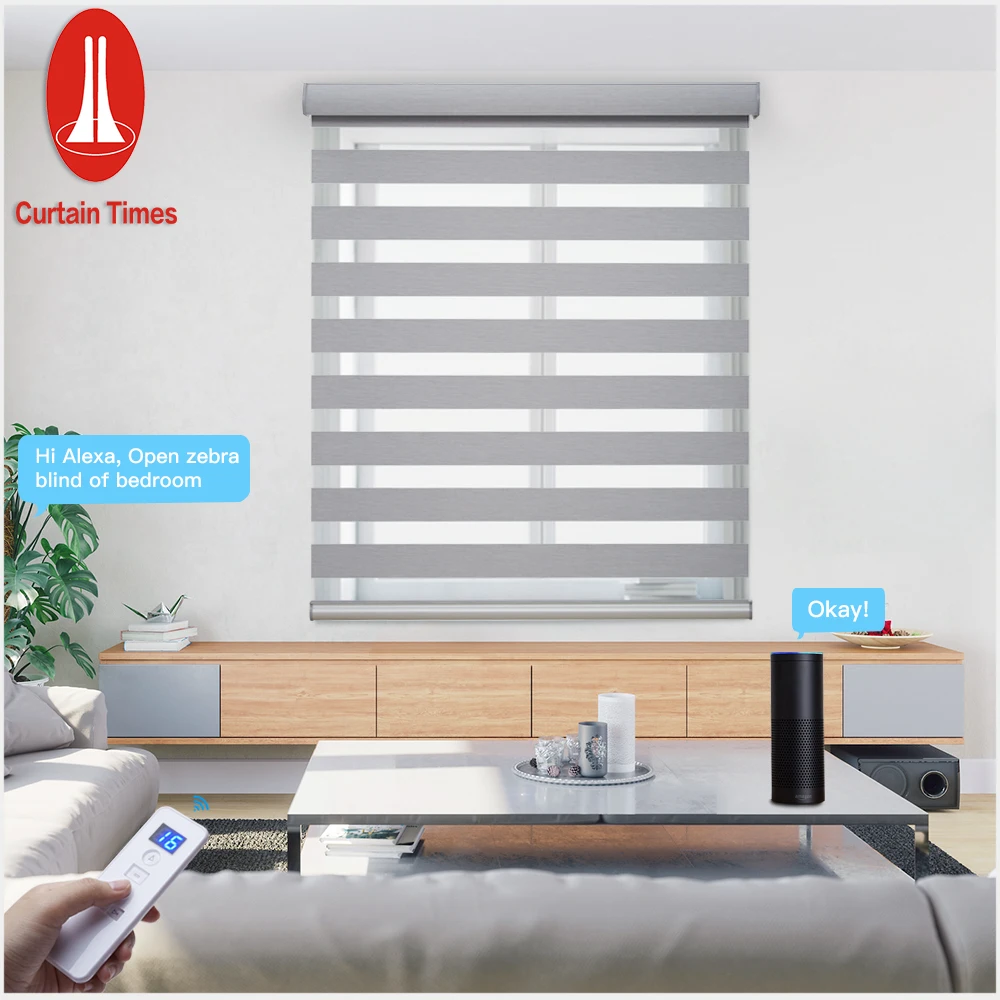  day and night office smart wifi shades custom double electric curtain fabric blackout motorized zebra window roller blinds