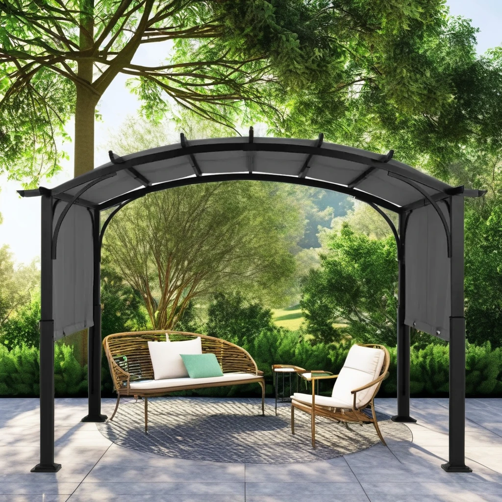 Outdoor Pergola Retractable Shade Canopy Arched Gazebo with Adjustable Waterproof Sun Shade Pergola