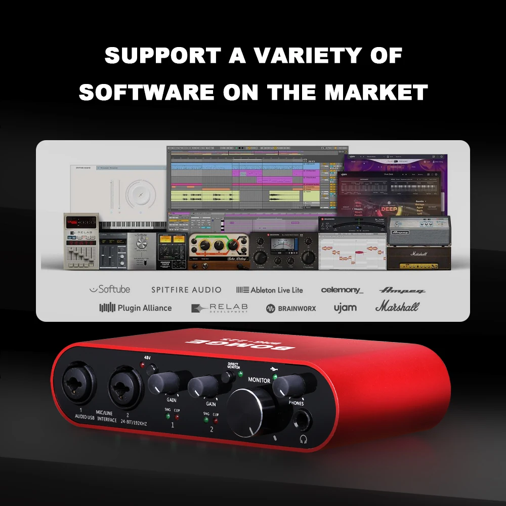 BMG-22S can use USB professional mixing console SOLO red with XLR/48V phantom power plug and play studio mixer interface