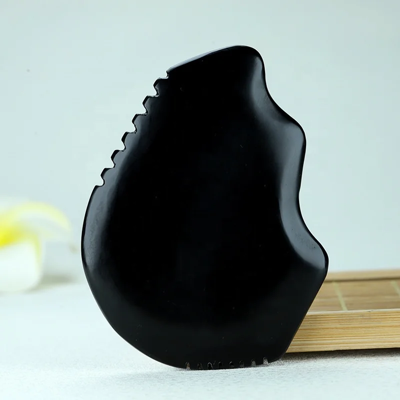 Natural Bian Stone Gua Sha Scraper Comb Shape Guasha Board Head Body Meridian Scraping Muscle Relaxation Handle Massage Tool