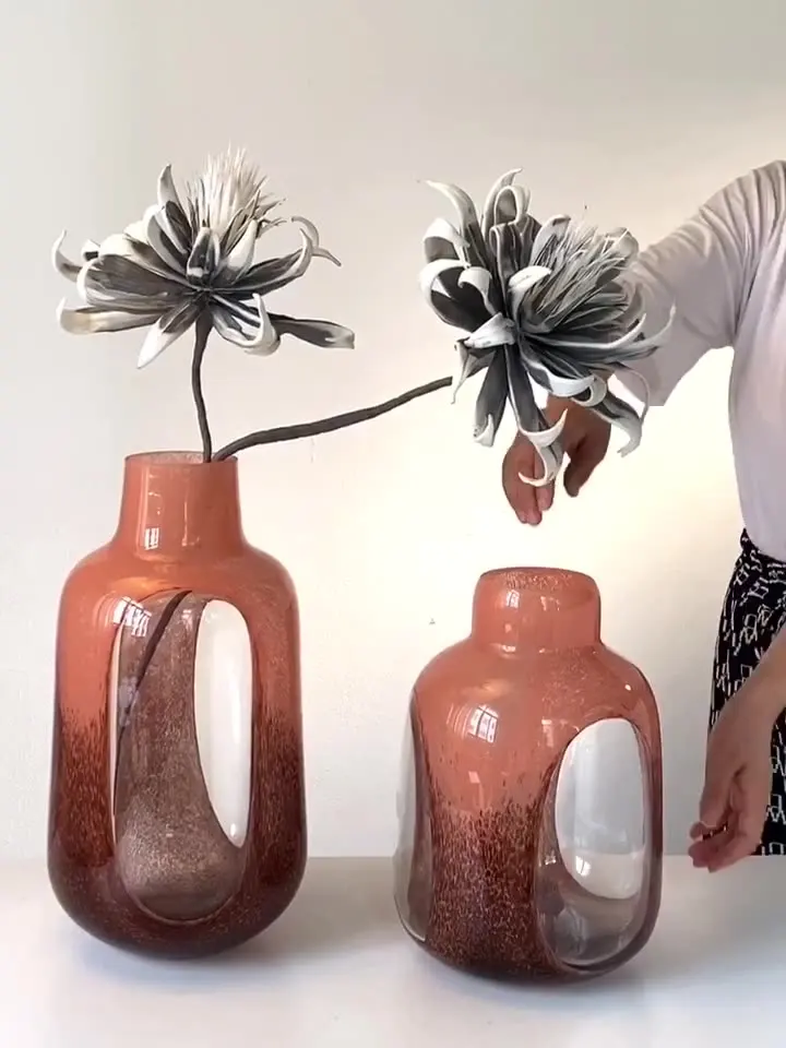 Double color art ornaments transparent amber glass vase ornaments home model room desktop flower arrangement heavy flower vase