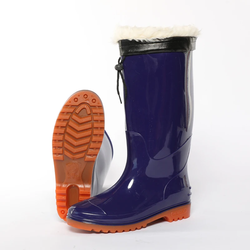 Wholesale Waterproof Tall With Cotton Lining Anti Slip Long Rubber Rain Boots for Women