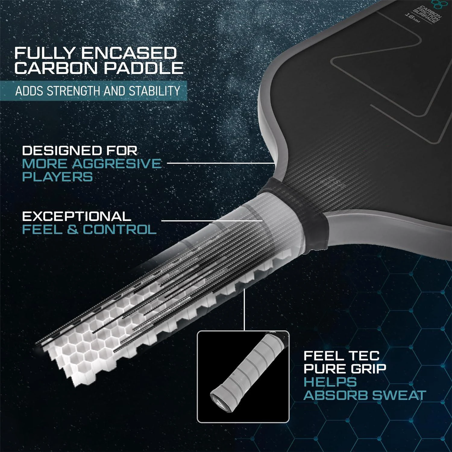 USAPA Approved T700 Carbon Fiber Pickle Paddle (CFS) High Grit Spin,Anti Slip Sweat Absorbing Grip with Cover Case