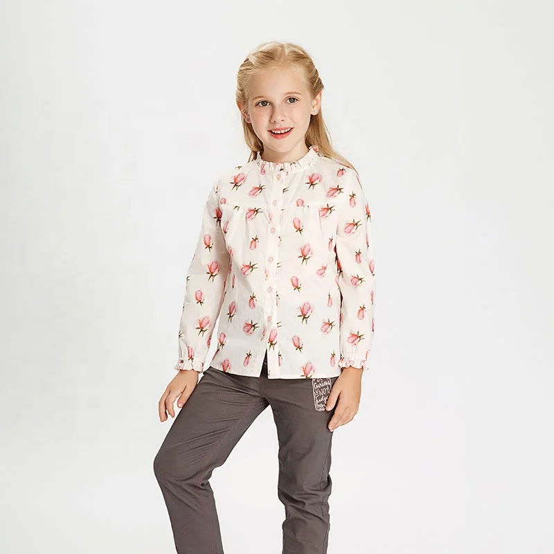 
Gabby Loop Kids Autumn Girls Ruffle Long Sleeve Flower Printed Button Down Shirts Princess Cotton Soft Tops Kid Blouse Children 