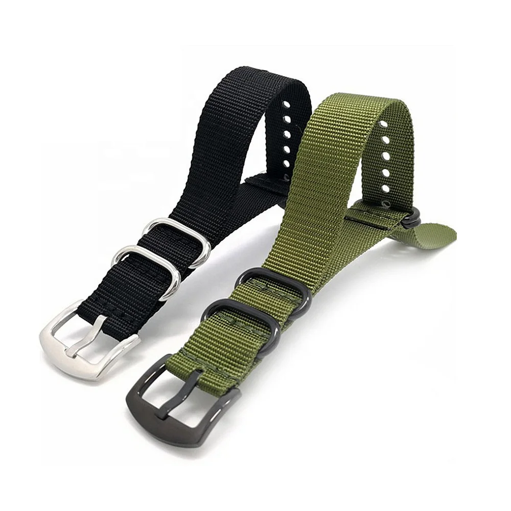 High quality fabric canvas watch band army Green black 20mm 22mm 24mm woven zulu nylon watch strap