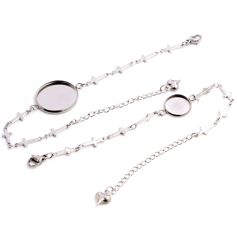 2pcs/Lot Stainless Steel Bracelet Bangle Base Blank Setting Trays Cameo 12/14/16/18/20mm High Quality DIY Jewelry Findings