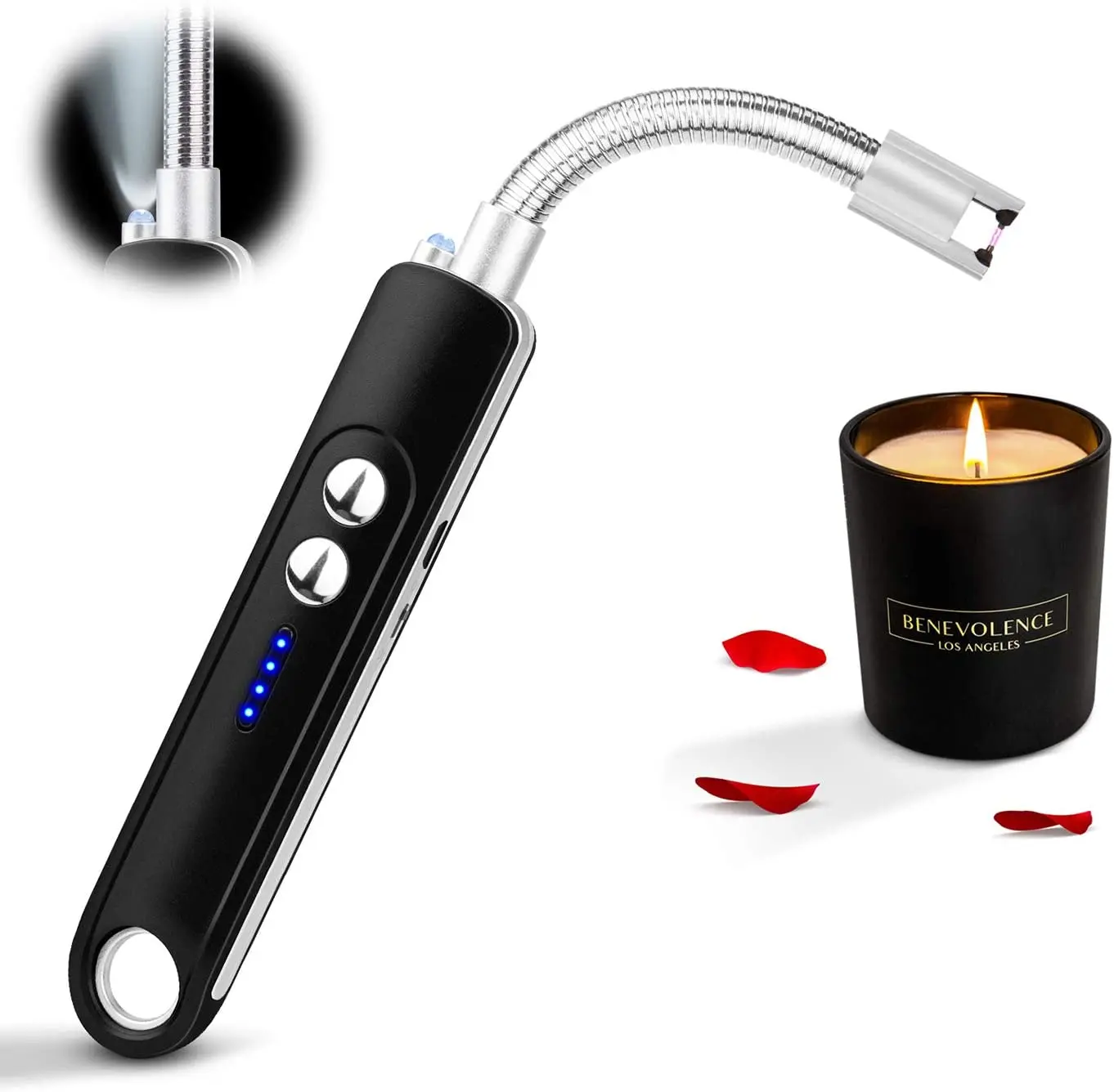 Kitchen Electric Candle Lighter Single  Arc Windproof Lighters Without Gas Rechargeable Lighter with Flashlight Igniter