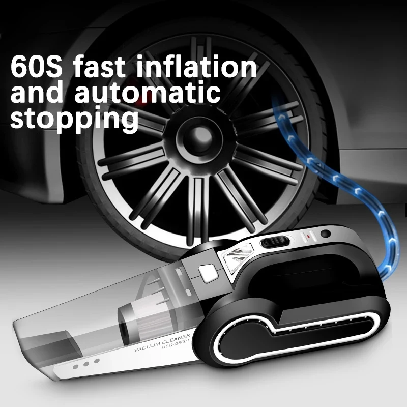 4-in-1 Multi-Function Wet Dry Dual Use Portable Car Vacuum Cleaner with Tire Inflator Pump with LED Light
