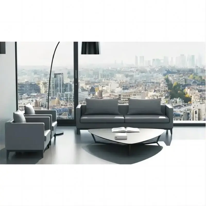 Modern Italian Design Gray 3 Seater Executive PU Leather Office Sofa