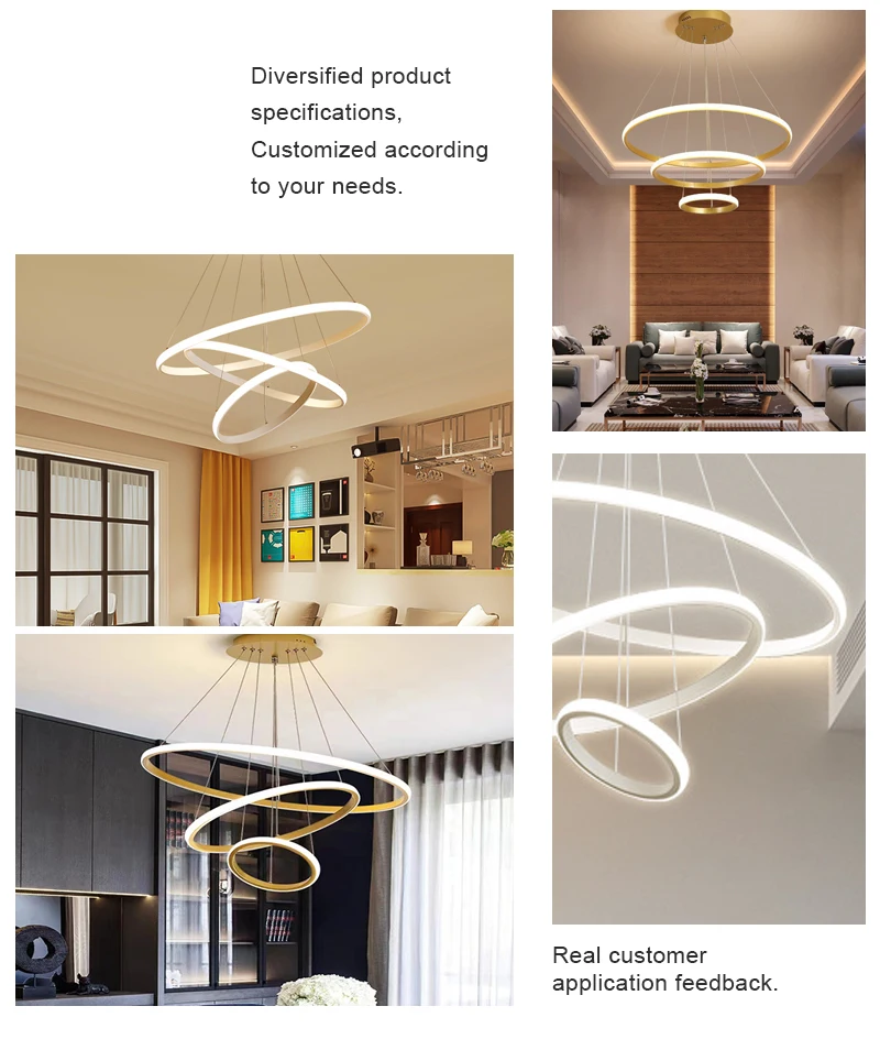 Modern circle lights bedroom led chandelier two ring black 3 ring led chandelier lamp pendant light for living dining room