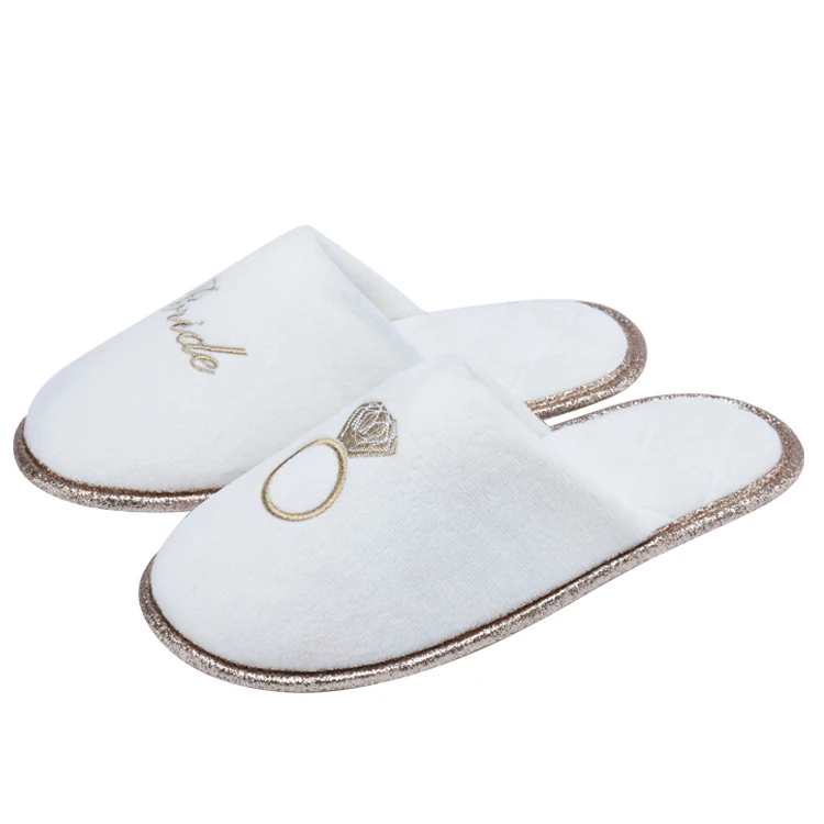 High Quality Hotel Slipper Luxury Open White EVA Velvet Bride Eco UK Wedding Slippers for Women Bridal Slippers