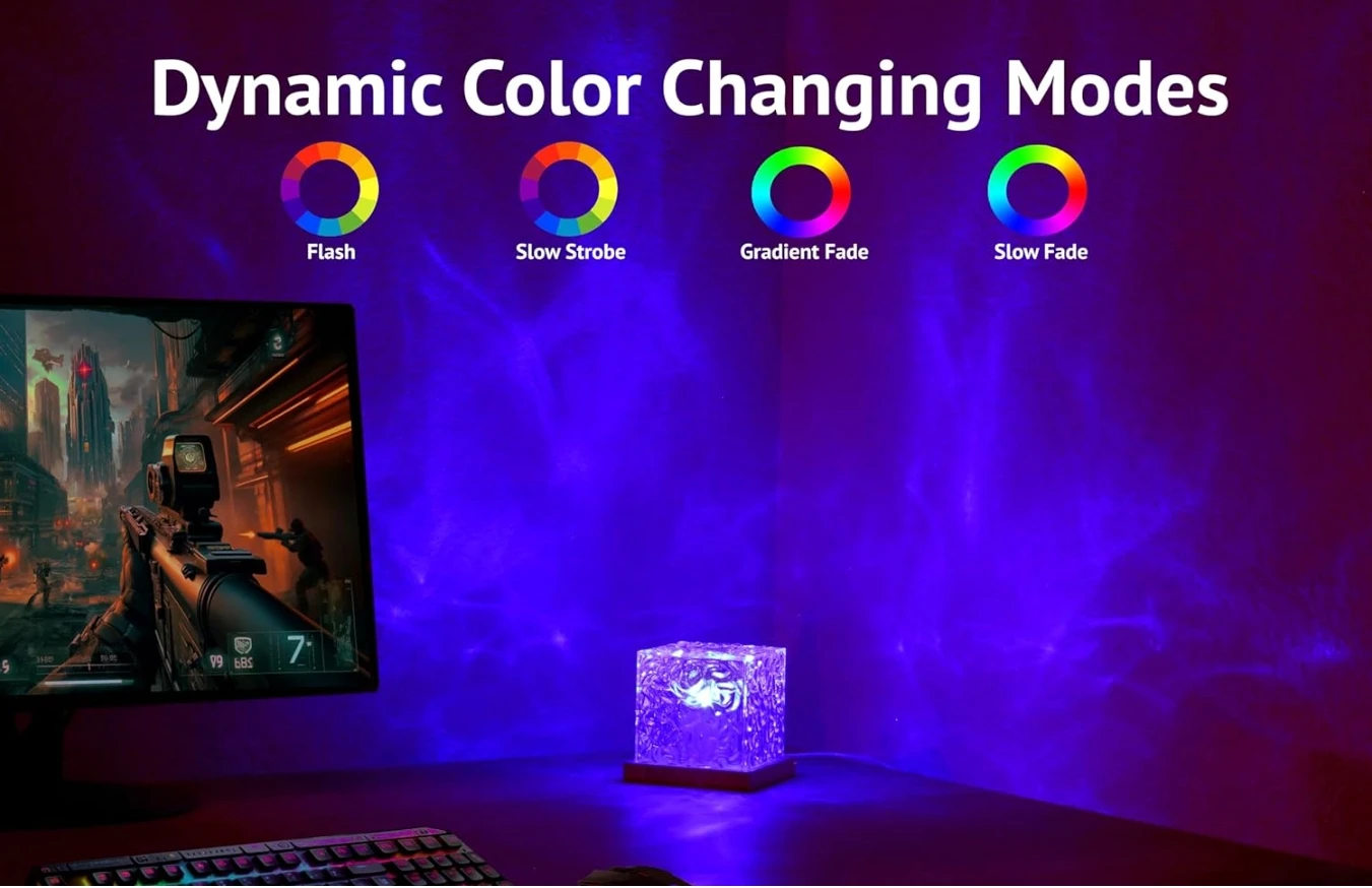 16 Colors Flame Crystal Lamp Dynamic Water Ripple Light Projector Night for Home Houses Decoration