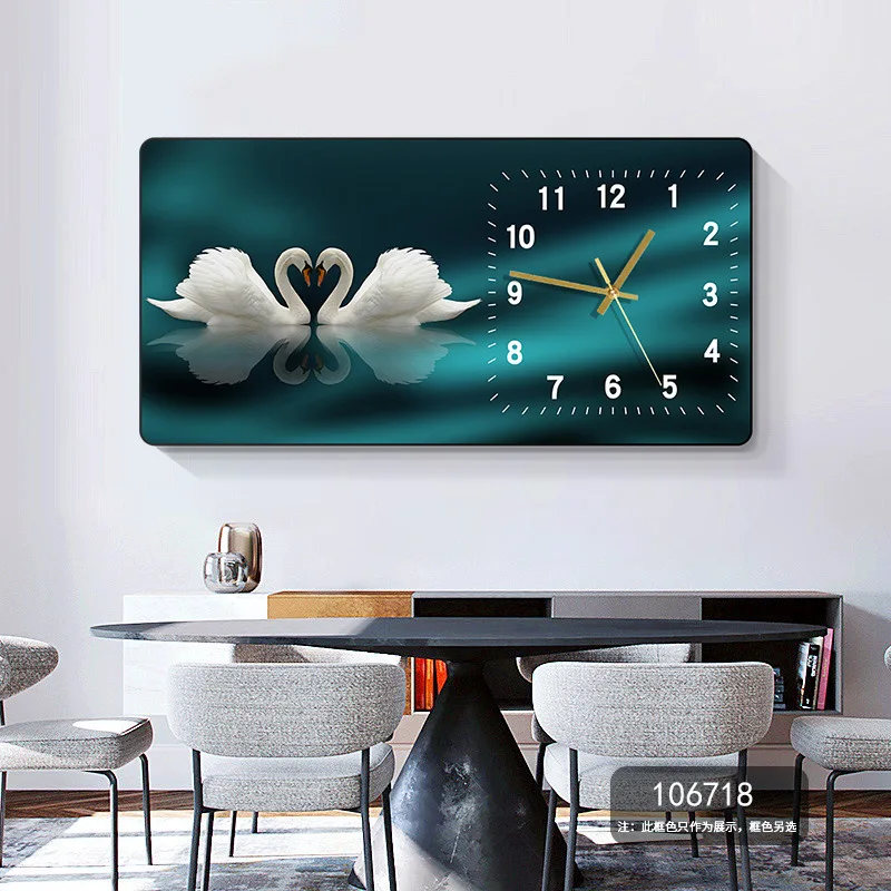 NISEVEN High Quality Crystal Porcelain Painting Wall Clock Animal Art Living Room 3D Wall Hanging Glass Painting Home Decor