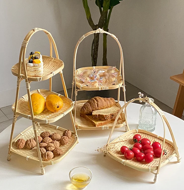 Bamboo fruit plate round storage basket farmhouse bamboo products household fruit basket washing vegetables