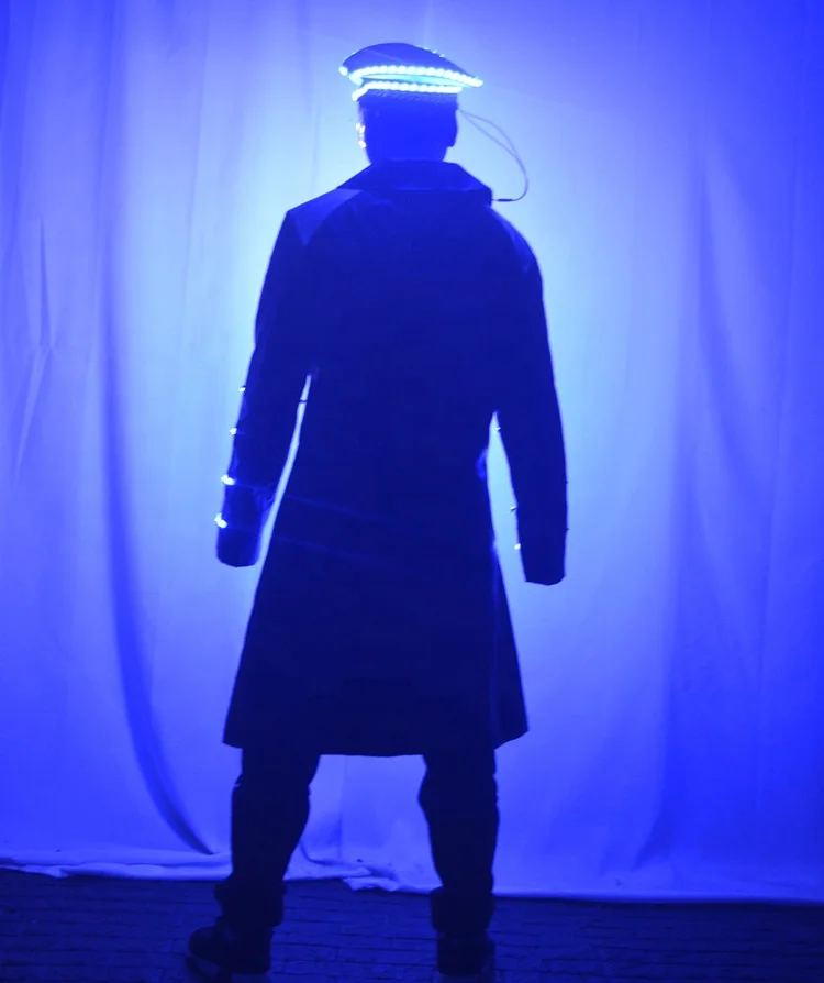 LED robot suit LED blue light clothes military uniform night club bar wine clothing  military cap KTV show future technology