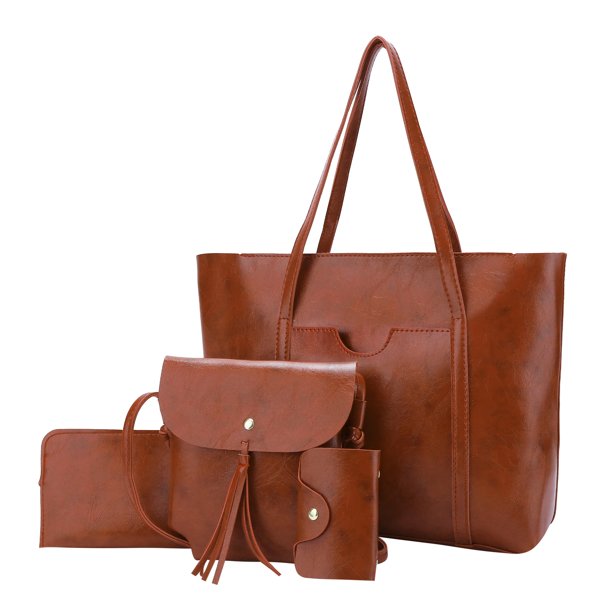 Angelkiss eco vegan pu leather stylish ladies tote purse shoulder bag tote handbags sets 4 in 1  for women