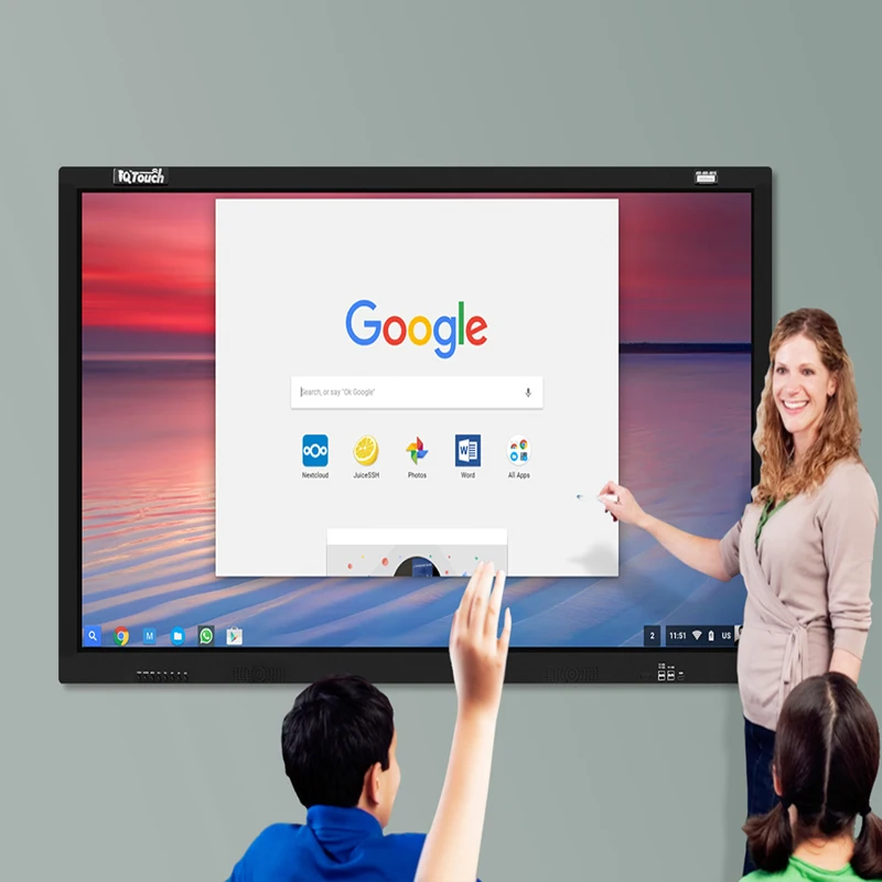 65 75 86 inch smart touch Screen interactive board whiteboard display with both android and window system
