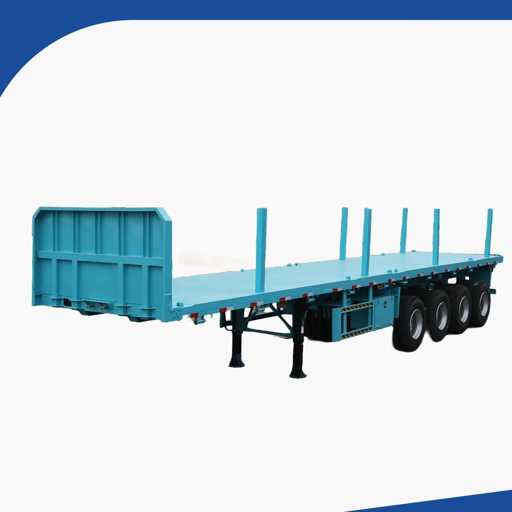 New 30 Ton Low Flatbed Semi Truck Trailer Used 2 Axles 12 Tyre Flatbed Container Trailer