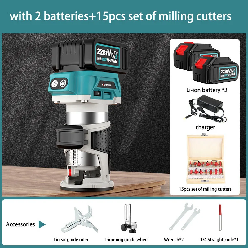 6.35mm Portable Brushless Battery Power Woodwork Edge Trimmer Woodworking Carving Machine Cordless Wood Tenoning Electric Router