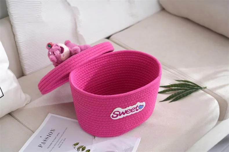 Small Mini Cute Cotton Rope Storage Basket With Cartoon Animal Design Woven Basket For Home Small Items Strawberry Bear Basket