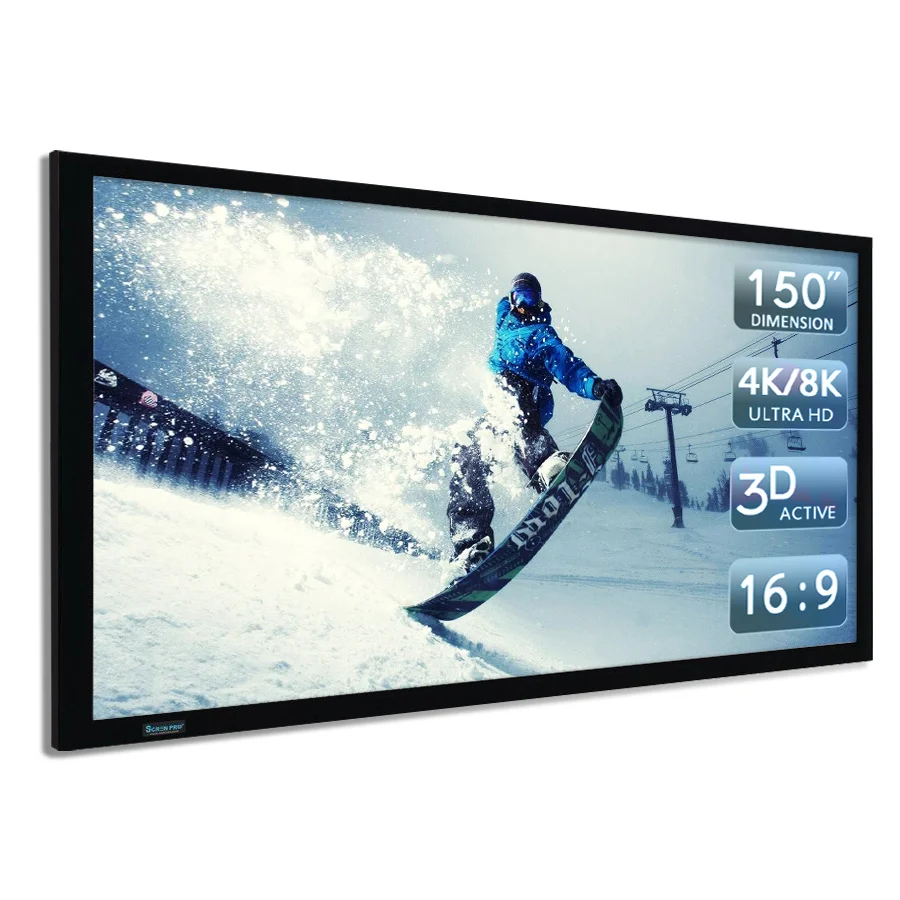 SCREENPRO 150 Inch Projector Screen Fixed Frame Screen Obsidian Gain 0.8 Long Throw ALR screen