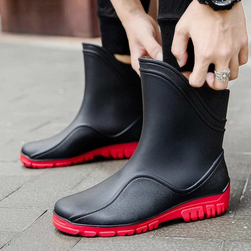 Fashion men ankle rain boots new non-slip chelsea rain boots