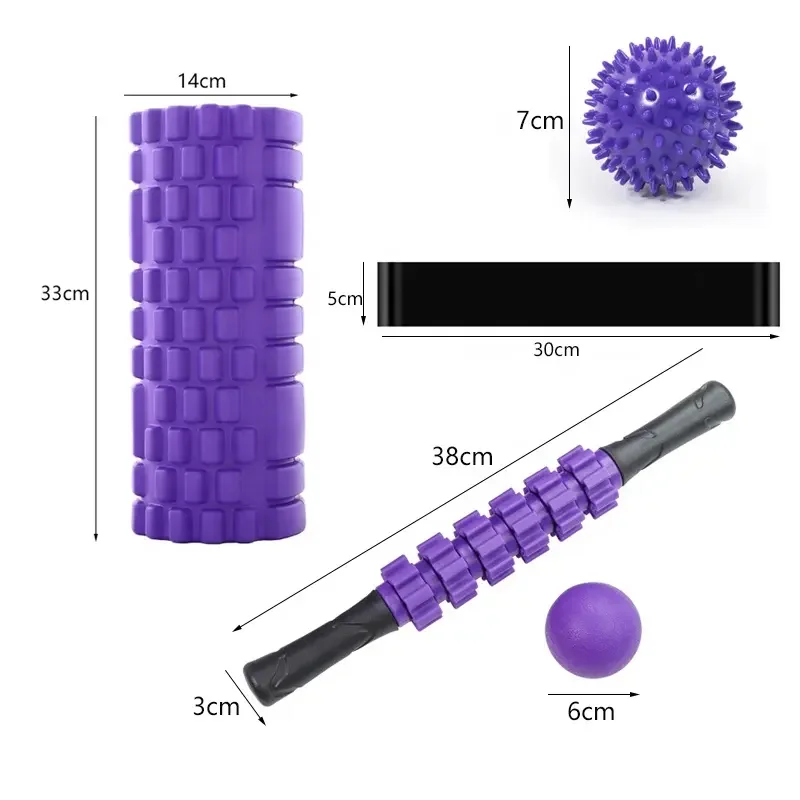 Factory Wholesale Fitness Support Custom Logo Deep Tissue 6 in 1 Muscle Massage Stick Hoop Band Foam Rollers Sets For Exercise