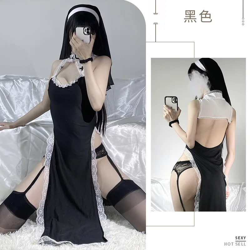 Japanese Sexy Nun Uniform Costume Cosplay Nun Costume Women Exotic Role Play Maid Dress Babydoll Sexy Lingerie
