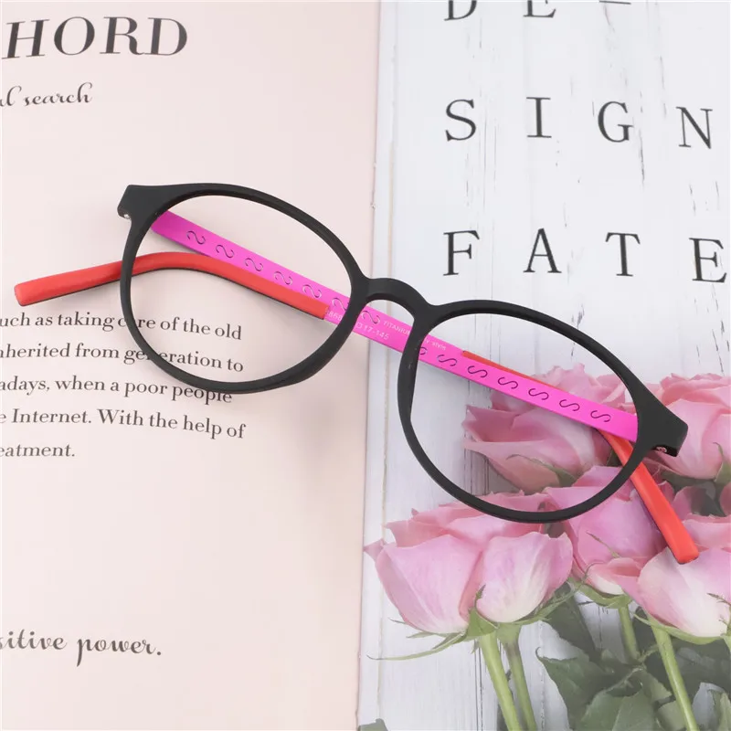  New retro round frame titanium light elastic paint texture