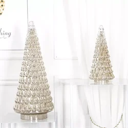 Handmade table decoration glass Christmas tree shaped light led glass tree with 3 sizes