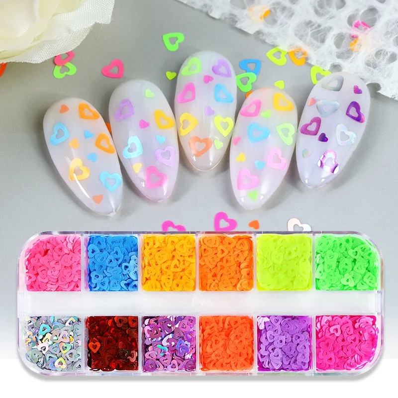 12 Grids Fluorescent Bubble Sequins Epoxy Resin Glitter Flakes Resin Shaker Filler Sequin Nails