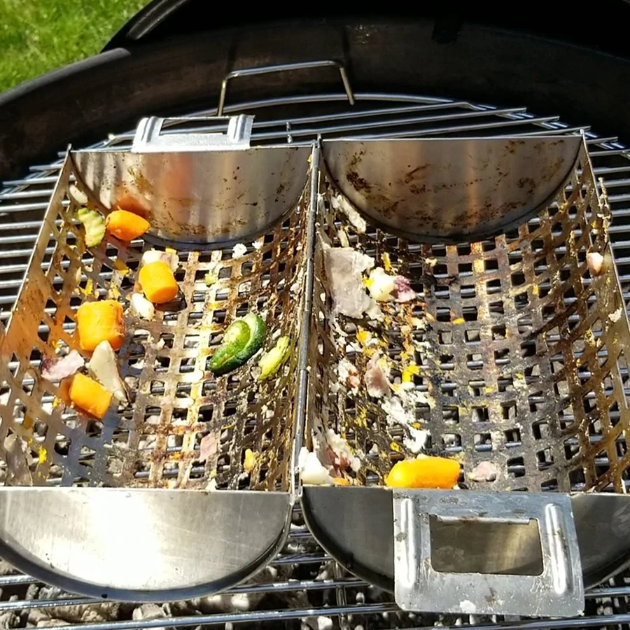 Net Basket Large With Handle Steel Bbq Accessories Tube Barbecue Roasting Meat Greatest Bbq Rolling Grilling Basket