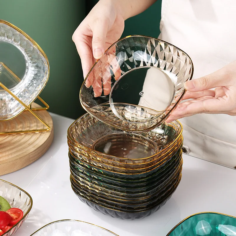 Hot Selling Creative Living Room Restaurant Vintage Snack Food Dish Fruit Glass Plate Square Snack Home Plastic Fruit Plate